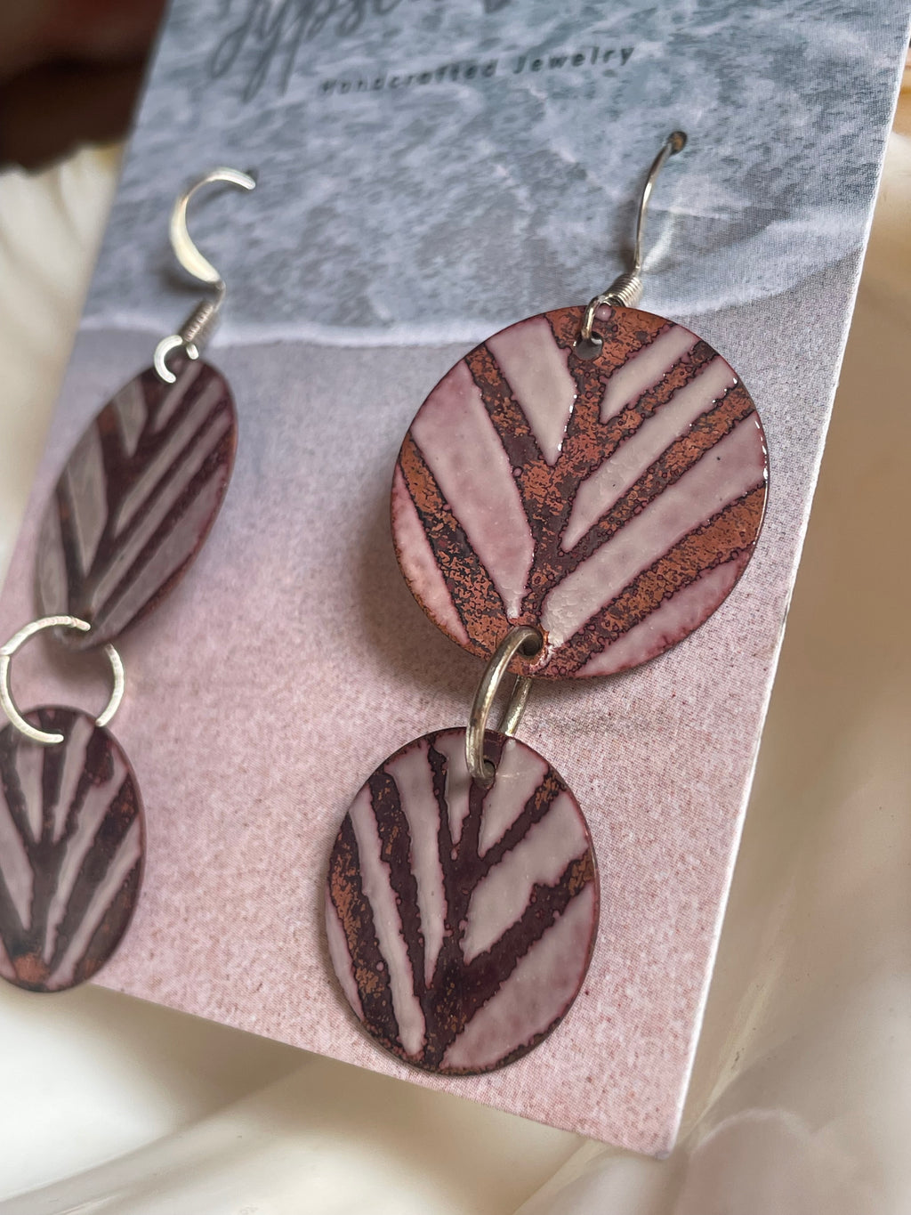 Earth Tone Copper with Enamel Dangle Earrings