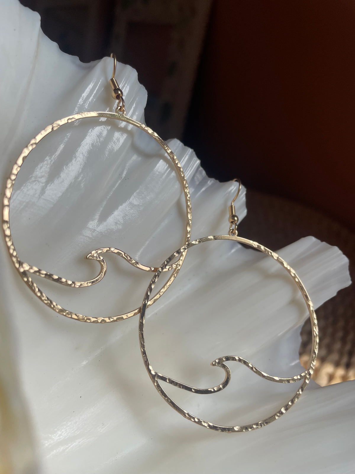Hammered Brass Wave Earrings