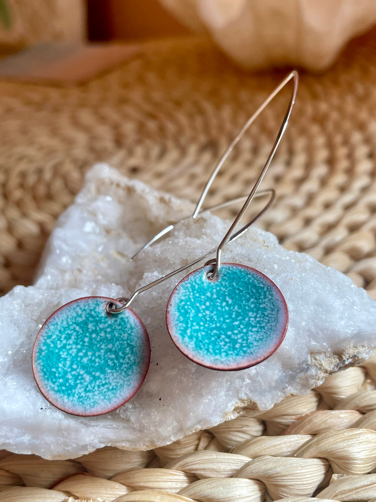 Copper with Torch Fired Enamel Disc Earrings