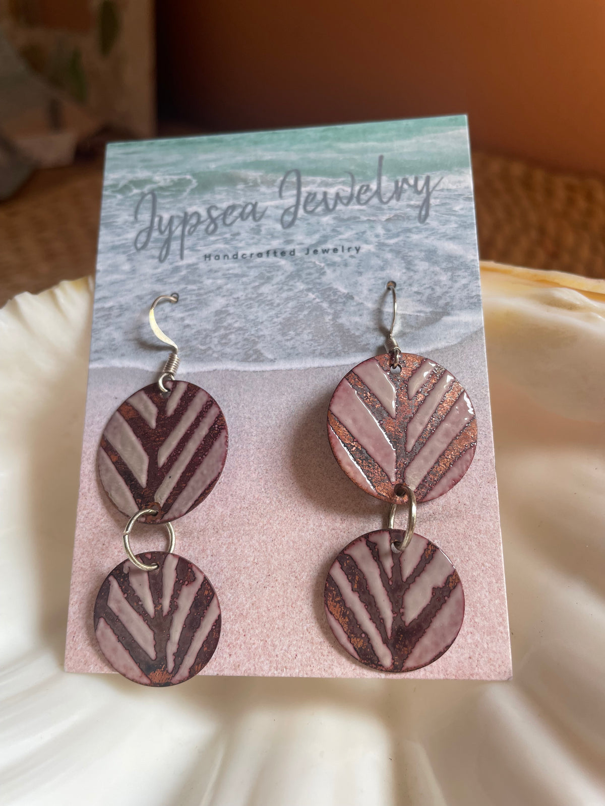 Earth Tone Copper with Enamel Dangle Earrings