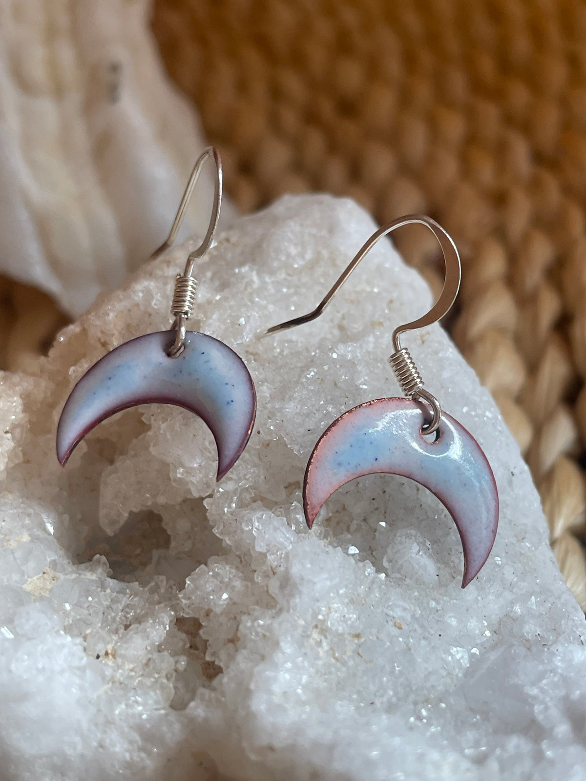 Crescent Moon Enamel Dangle Earrings