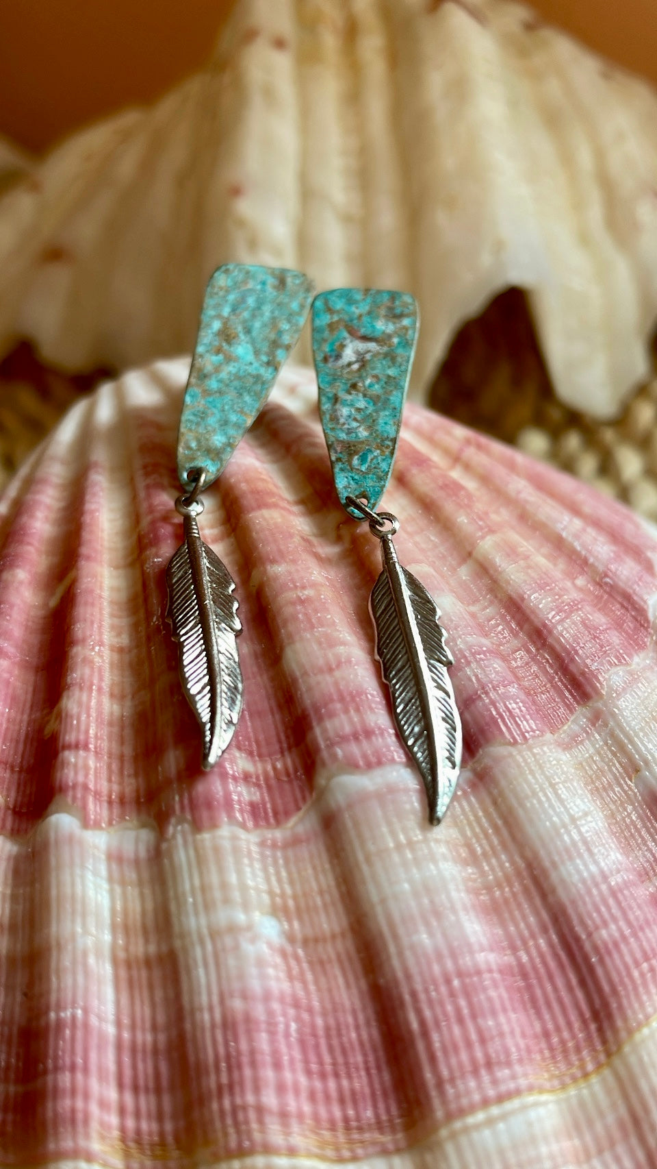 Brass with Patina Feather Earrings