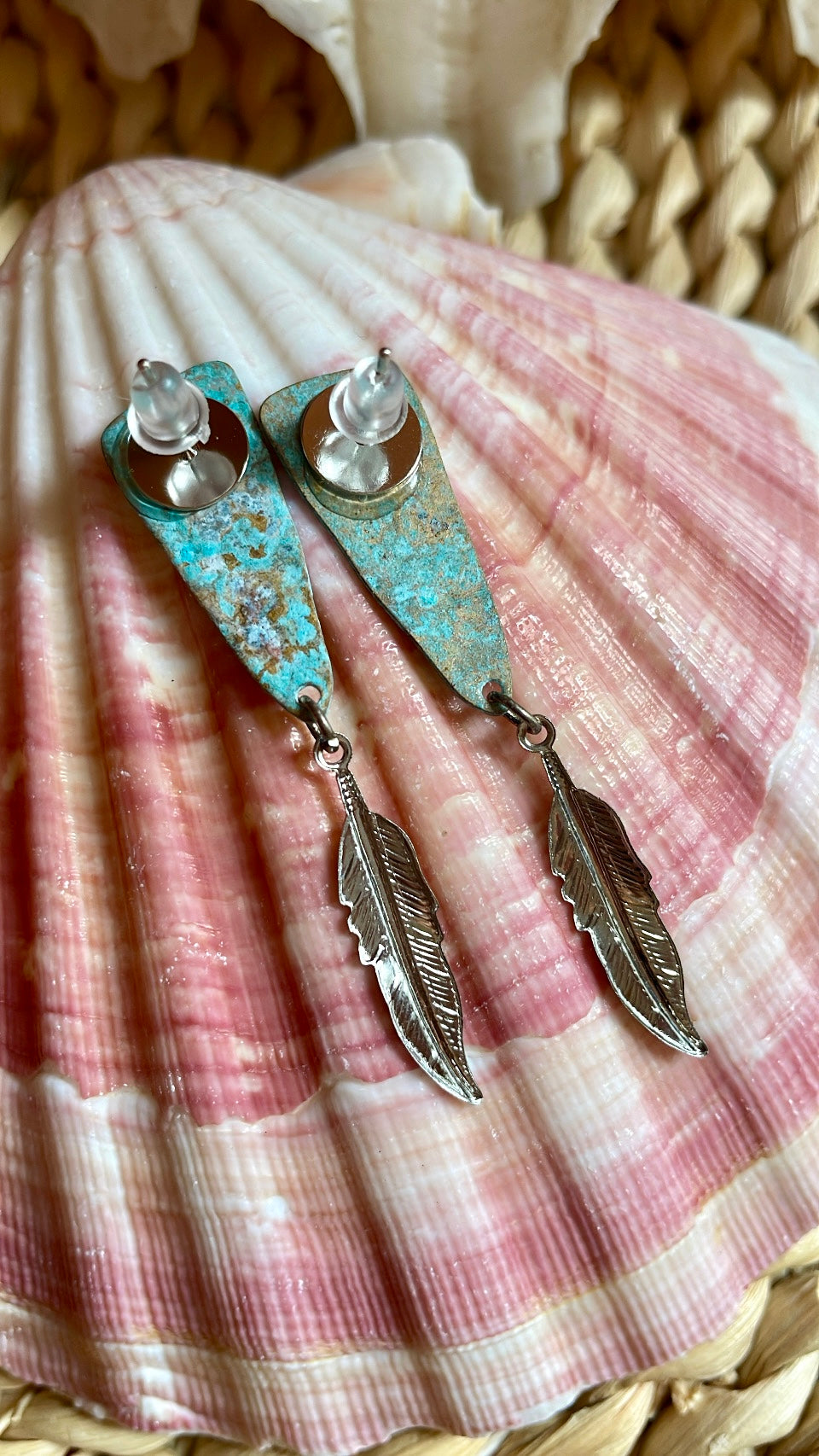 Brass with Patina Feather Earrings